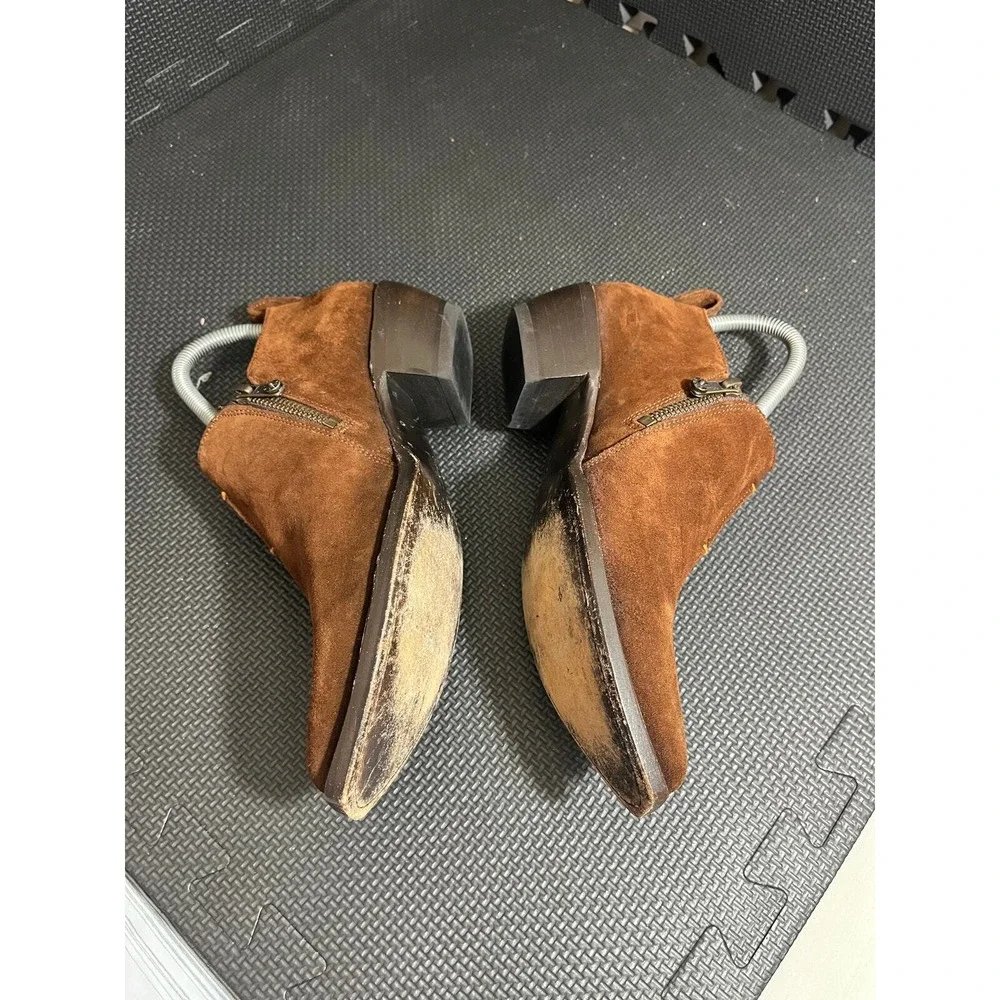 Frye Sacha Moto Shootie Women 7 Brown Suede Pointed Toe Western Ankle Boots‎